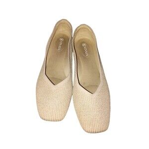 Vivaia Margot Square Toe V Cut Flats in Golden Almond size 39.5   37